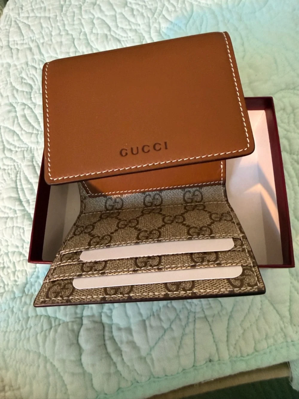 Gucci Brown Leather Compact Wallet with White Stitching - Picture 4 of 12